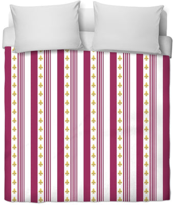 Tissu Style Empire motif Fleurs de Lys Or à rayures rouge au mètre rideau