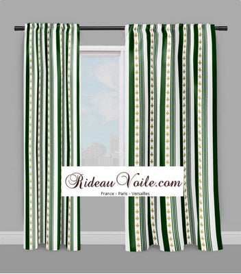 Tissu Style Empire motif Fleurs de Lys Or à rayures vert au mètre rideau