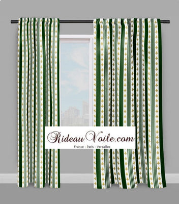 Tissu Style Empire motif Fleurs de Lys Or à rayures vert au mètre rideau
