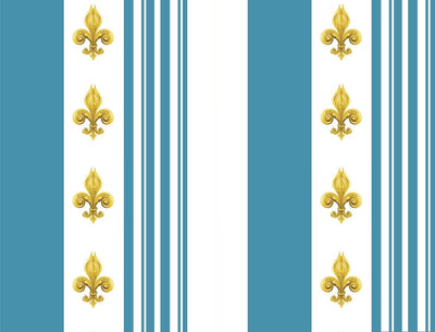 Tissu Style Empire motif Fleurs de Lys Or à rayures bleu turquoise mètre rideau