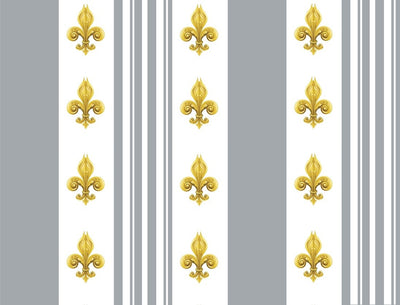 Tissu Style Empire motif Fleurs de Lys Or à rayures gris mètre rideau