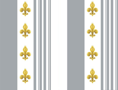 Tissu Style Empire motif Fleurs de Lys Or à rayures gris mètre rideau