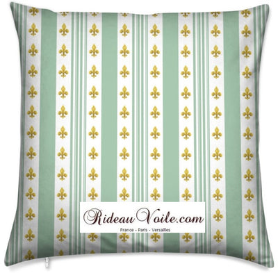 Tissu Style Empire motif Fleurs de Lys Or à rayures vert mètre rideau
