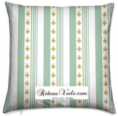 Tissu Style Empire motif Fleurs de Lys Or à rayures vert mètre rideau rayé