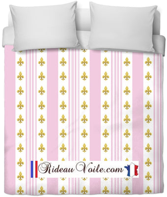 Tissu Style Empire motif Fleurs de Lys Or à rayures rose mètre rideau rayé