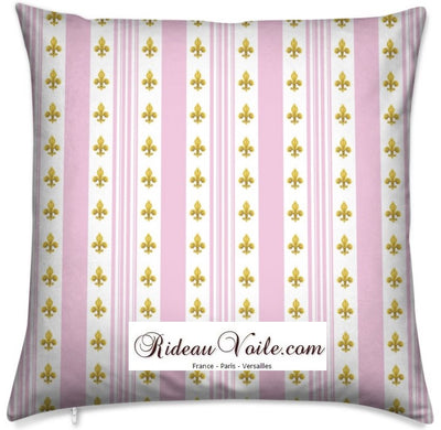 Tissu Style Empire motif Fleurs de Lys Or à rayures rose mètre rideau rayé