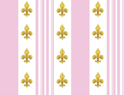 Tissu Style Empire motif Fleurs de Lys Or à rayures rose mètre rideau rayé