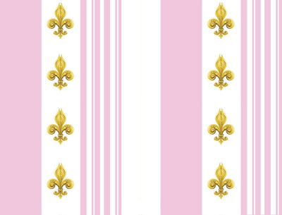 Tissu Style Empire motif Fleurs de Lys Or à rayures rose mètre rideau rayé