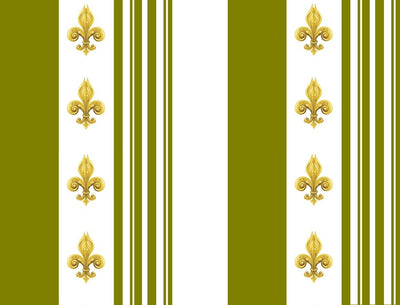 Tissu Style Empire motif Fleurs de Lys Or à rayures vert mètre rideau rayé