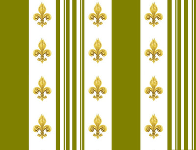 Tissu Style Empire motif Fleurs de Lys Or à rayures vert mètre rideau rayé