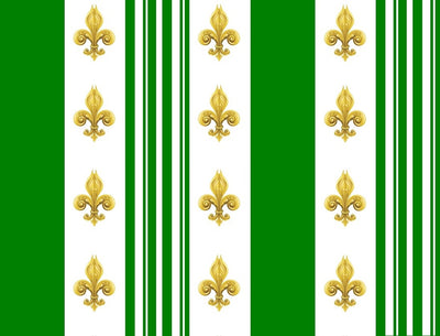 Tissu Style Empire motif Fleurs de Lys Or à rayures vert mètre rideau rayé
