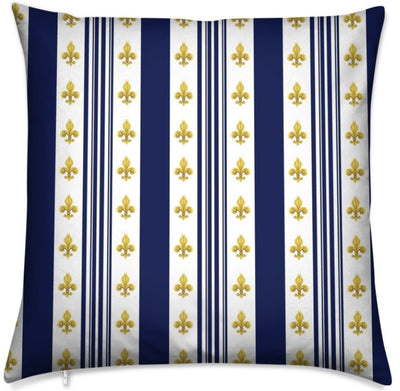 Tissu Style Empire motif Fleurs de Lys Or à rayures bleu au mètre rideau