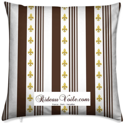 Tissu Style Empire motif Fleurs de Lys Or à rayures marron mètre rideau rayé