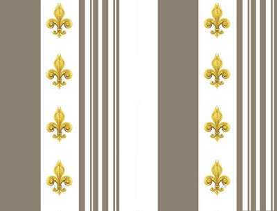 Tissu Style Empire motif Fleurs de Lys Or à rayures marron taupe mètre rideau rayé