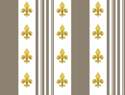 Tissu Style Empire motif Fleurs de Lys Or à rayures marron taupe mètre rideau rayé