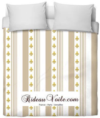 Tissu Style Empire motif Fleurs de Lys Or à rayures beige mètre rideau rayé