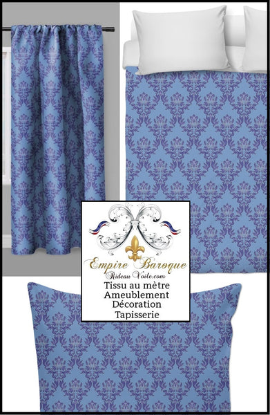 Tissu ameublement au mètre rideau décoration tapisserie motif Baroque bleu
