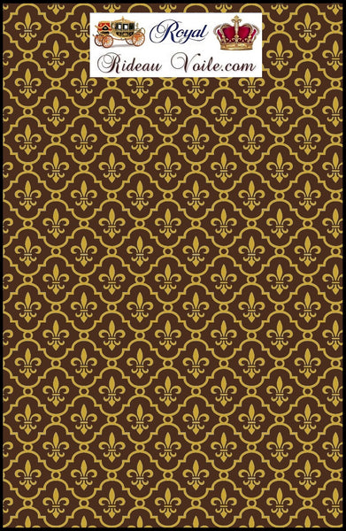 Boutique Tissu style Empire motif fleur de Lys au mètre rideau tapisserie marron