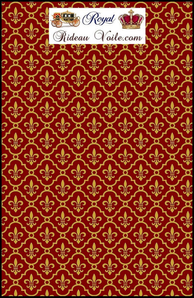 Boutique Tissu style Empire motif fleur de Lys Or au mètre rideau tapisserie rouge