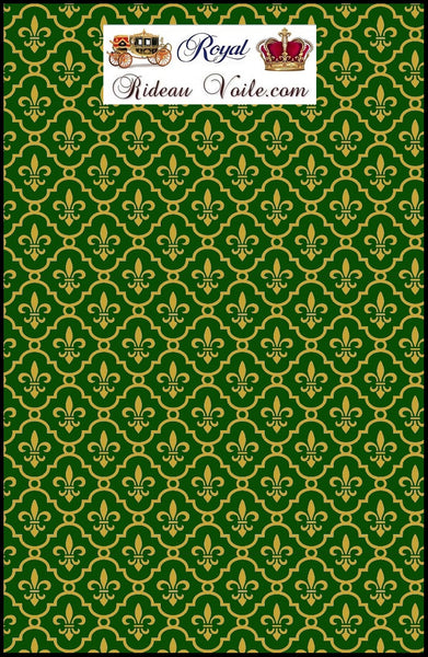 Décoration Tissu style Empire motif fleur de Lys Or au mètre rideau tapisserie vert