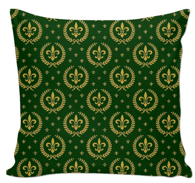 Tissu au mètre motif couronne de laurier fleur de Lys Or Empire tapisserie vert