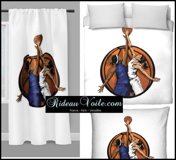 Tissu au mètre sport motif basketball ballon joueur joueuse rideau coussin couette