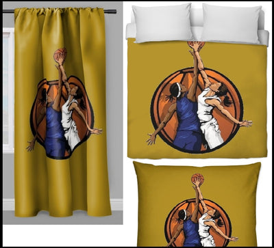 Tissu au mètre vert motif Basketball ballon joueur joueuse sport rideau coussin couette