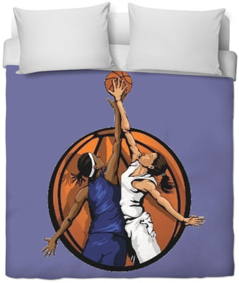 Tissu au mètre violet motif Basketball ballon joueur joueuse sport rideau coussin couette