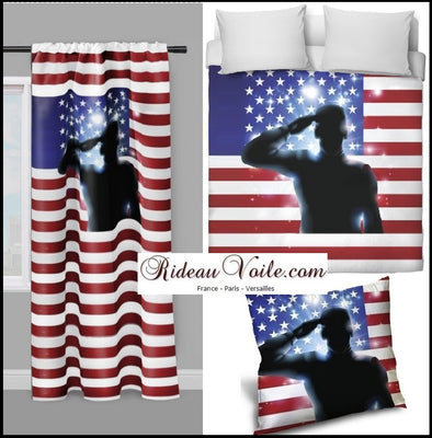 Tissu au mètre rideau couette Soldat Américain motif salut drapeau USA