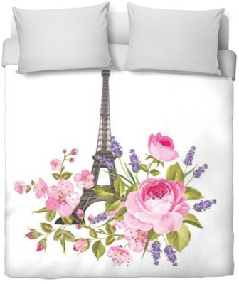 Rideau couette coussin tissu au mètre floral motif fleur design Tour-Eiffel Paris monument