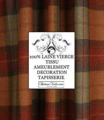 Tissu à carreaux tartan d'ameublement pour la décoration et la tapisserie 100% Laine haute qualité - Tissu disponible au mètre et service de confection sur mesure - Motif répétition: 24,8 cm