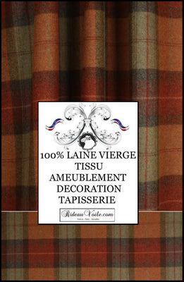 Tissu à carreaux tartan d'ameublement pour la décoration et la tapisserie 100% Laine haute qualité - Tissu disponible au mètre et service de confection sur mesure - Motif répétition: 24,8 cm