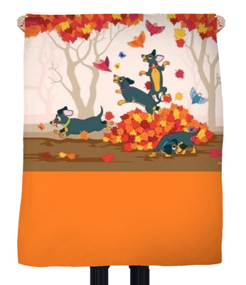 Motif chien animal chiot feuilles jeux rideau couette coussin tissu au mètre