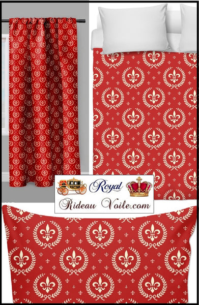 Motif imprimé fleur de Lys style Empire tissu au mètre rideau tapisserie siège rouge