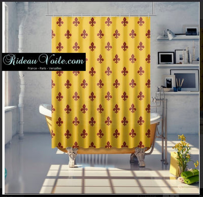Tissus ameublement tapisserie style Empire fleur de Lys rouge au mètre rideau