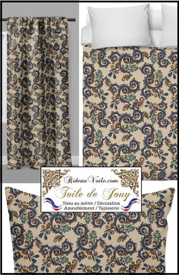 Toile de Jouy motif fleur tissu au mètre rideau tapisserie voilage