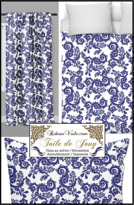 Tissu motif Toile de Jouy fleur au mètre rideau tapisserie voilage