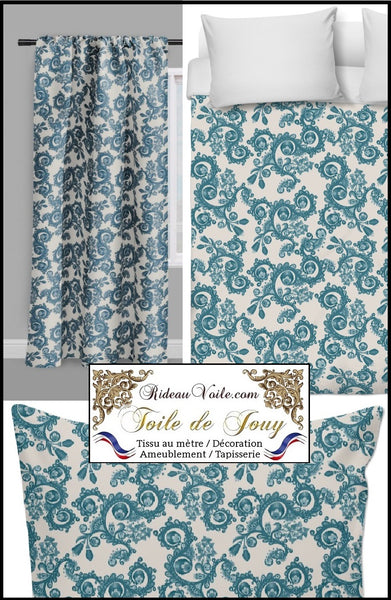 Boutique Tissu ameublement rideau motif fleur toile jouy Möbelstoff vorhänge ignifugé occultant. Blumenmuster stoff. French fabric flower pattern curtain drapes upholstery. Tela cortina. Toile de Jouy verhokangas. Tessuto per tende. Toile de Jouy Rido Stoff Riddoen. Tende e tessuti.