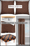 Boutique Tissu déco style Empire fleur de Lys orange au mètre rideau tapisserie bleu