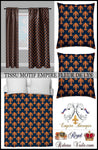 Tissu bleu ameublement déco au mètre motif Style Empire fleur de Lys orange