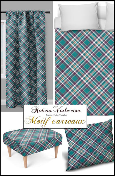 Tissu motif écossais tartan carreaux bleu au mètre rideau tapisserie