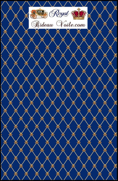 Tissu déco carreaux bleu ameublement rayé au mètre motif Style Empire fleur de Lys