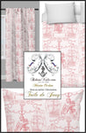 Tissu Toile de Jouy motif bateau Marin au mètre rose
