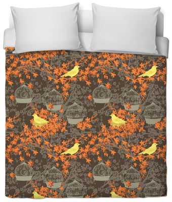 Boutique tissu au mètre motif oiseaux fleur rideau marron couette tapisserie siège