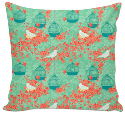 Boutique joli tissu au mètre vert motif oiseaux fleur rideau couette tapisserie siège