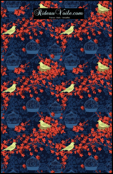 Boutique tissu déco au mètre motif oiseaux fleur rideau bleu couette tapisserie siège