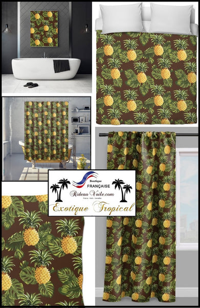 Tissu haut gamme motif fruit ananas au mètre déco exotique tropical