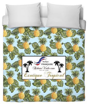 Motif ananas tropical exotique rideau couette tissu au mètre bleu ciel