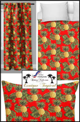 Ananas tropical exotique rideau couette tissu ameublement au mètre rouge