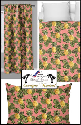 Motif fruit ananas tropical exotique rideau couette tissu au mètre Rose